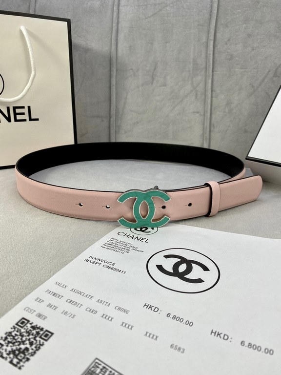 Width 3.0cm Chanel (Chanel) imported soft calf leather support NFC chip official website link   scanning code verification, gold Silver metal grinding rubber steel buckle.