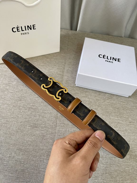 Celine Italy imported calfskin head layer, smooth and delicate grain, with the triumphal arch boutique copper buckle, steamed air plating does not fade, 2.5cm men and women with the same models, support NFC