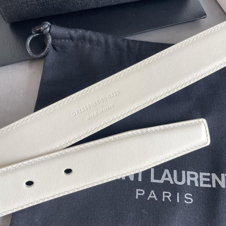 YSL  Saint Laurent women's belt, double-sided imported original leather, square buckle with CASSANDRE logo belt loop, women's must-have items, width 3.0cm