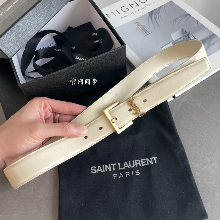 YSL  Saint Laurent women's belt, double-sided imported original leather, square buckle with CASSANDRE logo belt loop, women's must-have items, width 3.0cm