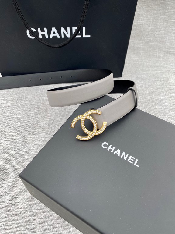 Width 3.0cm Chanel (Chanel) original touch grain cowhide support NFC chip official website link   scanning code verification, gold and silver color diamonds steel buckle.