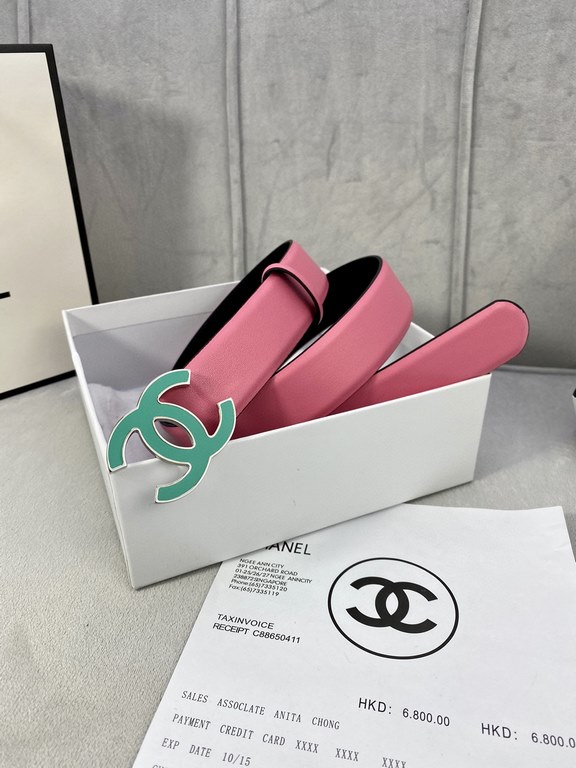 Width 3.0cm Chanel (Chanel) imported soft calf leather support NFC chip official website link   scanning code verification, gold Silver metal grinding rubber steel buckle.