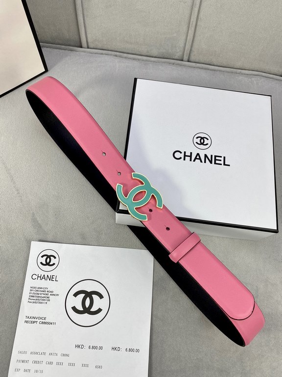 Width 3.0cm Chanel (Chanel) imported soft calf leather support NFC chip official website link   scanning code verification, gold Silver metal grinding rubber steel buckle.