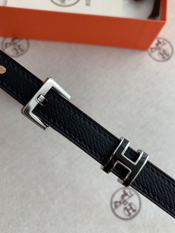 Hermès new Hermès POP-H series palm print black reverse gold brown belt and enamel buckle can be used as a belt waist seal combination thin belt 1.5cm small, beautiful than the previous big H good-looking not afraid of w