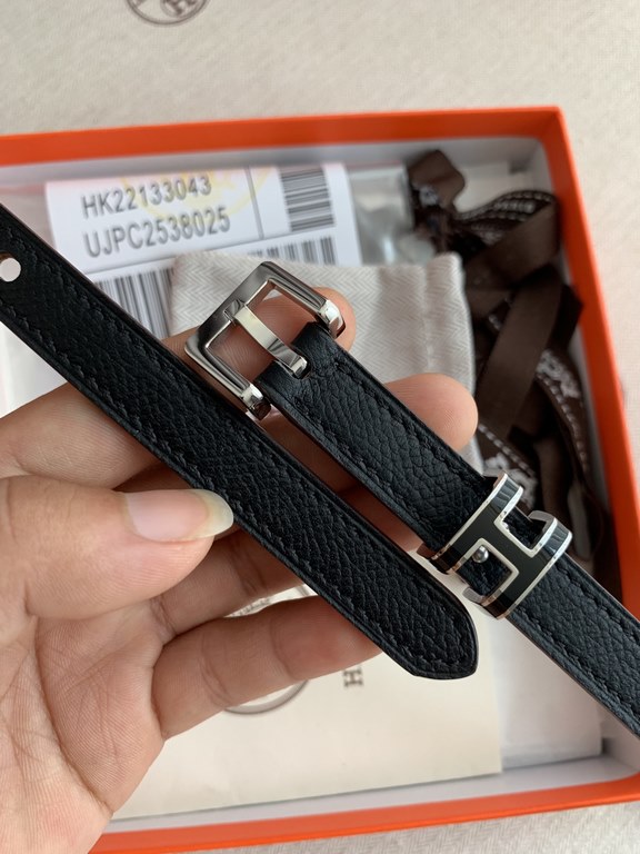 Hermès new Hermès POP-H series palm print black reverse gold brown belt and enamel buckle can be used as a belt waist seal combination thin belt 1.5cm small, beautiful than the previous big H good-looking not afraid of w