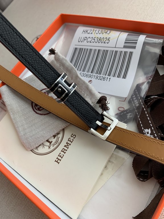 Hermès new Hermès POP-H series palm print black reverse gold brown belt and enamel buckle can be used as a belt waist seal combination thin belt 1.5cm small, beautiful than the previous big H good-looking not afraid of w