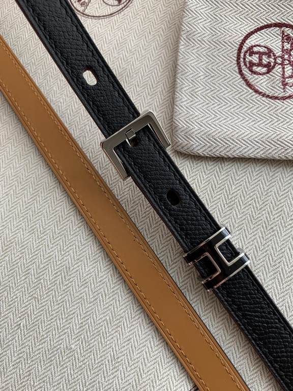 Hermès new Hermès POP-H series palm print black reverse gold brown belt and enamel buckle can be used as a belt waist seal combination thin belt 1.5cm small, beautiful than the previous big H good-looking not afraid of w