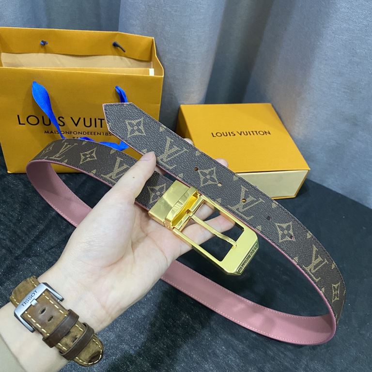 LV Women's fine original quality 35mm width counter code M9935 Donkey first couple style Classic black or bright pink two colors can be selected Both sides can be used. Versatile and stylish