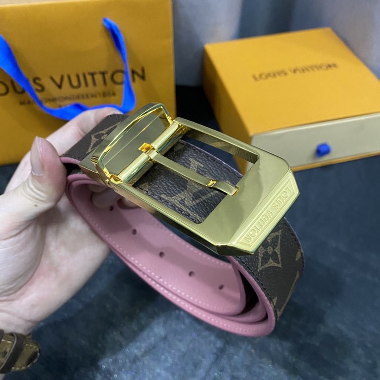 LV Women's fine original quality 35mm width counter code M9935 Donkey first couple style Classic black or bright pink two colors can be selected Both sides can be used. Versatile and stylish