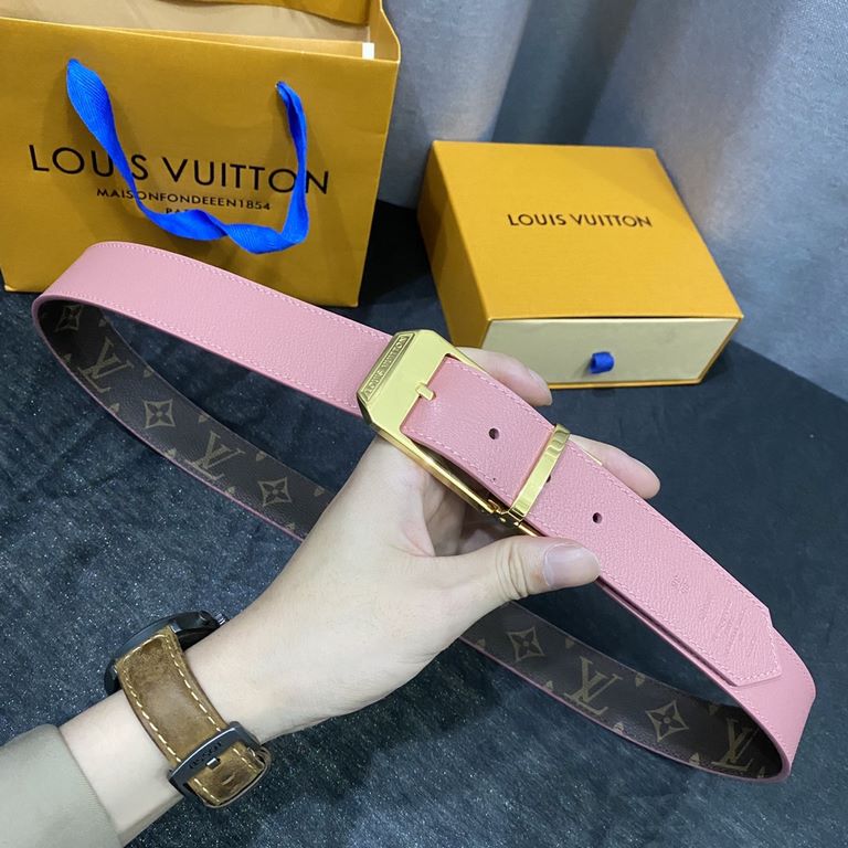 LV Women's fine original quality 35mm width counter code M9935 Donkey first couple style Classic black or bright pink two colors can be selected Both sides can be used. Versatile and stylish