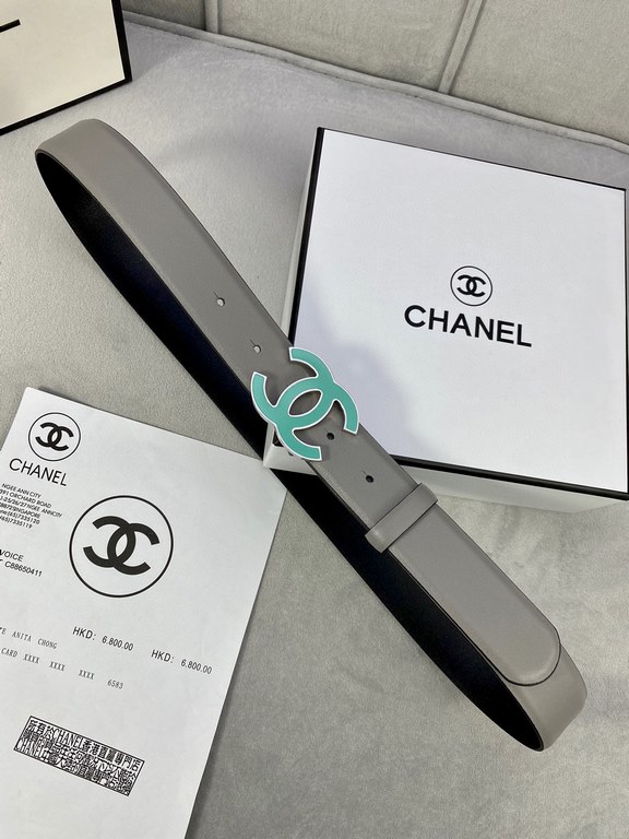 Width 3.0cm Chanel (Chanel) imported soft calf leather support NFC chip official website link   scanning code verification, gold Silver metal grinding rubber steel buckle.