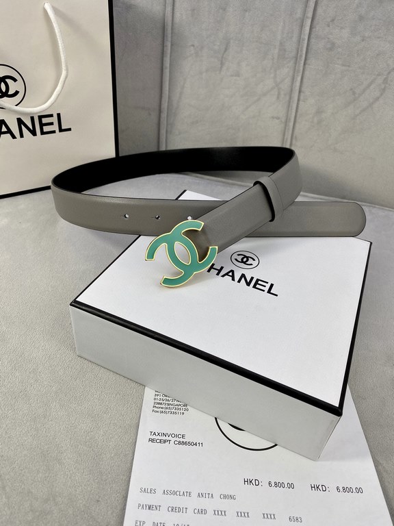 Width 3.0cm Chanel (Chanel) imported soft calf leather support NFC chip official website link   scanning code verification, gold Silver metal grinding rubber steel buckle.