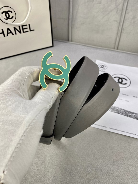 Width 3.0cm Chanel (Chanel) imported soft calf leather support NFC chip official website link   scanning code verification, gold Silver metal grinding rubber steel buckle.