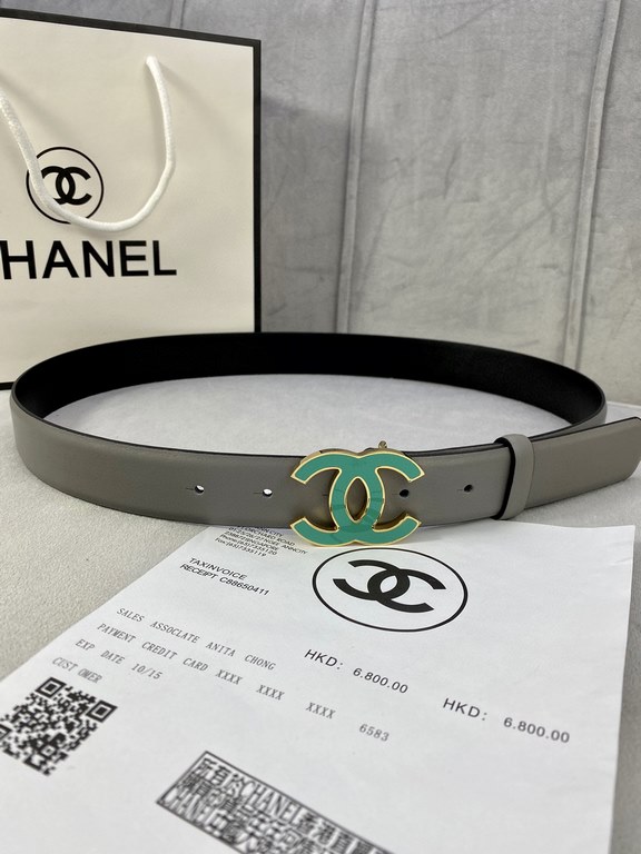 Width 3.0cm Chanel (Chanel) imported soft calf leather support NFC chip official website link   scanning code verification, gold Silver metal grinding rubber steel buckle.