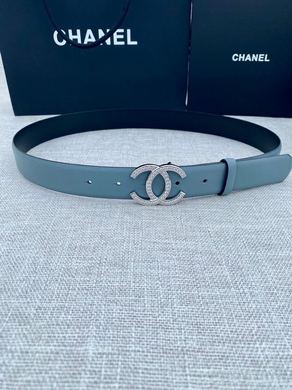 Width 3.0cm Chanel (Chanel) original touch grain cowhide support NFC chip official website link   scanning code verification, gold and silver color diamonds steel buckle.