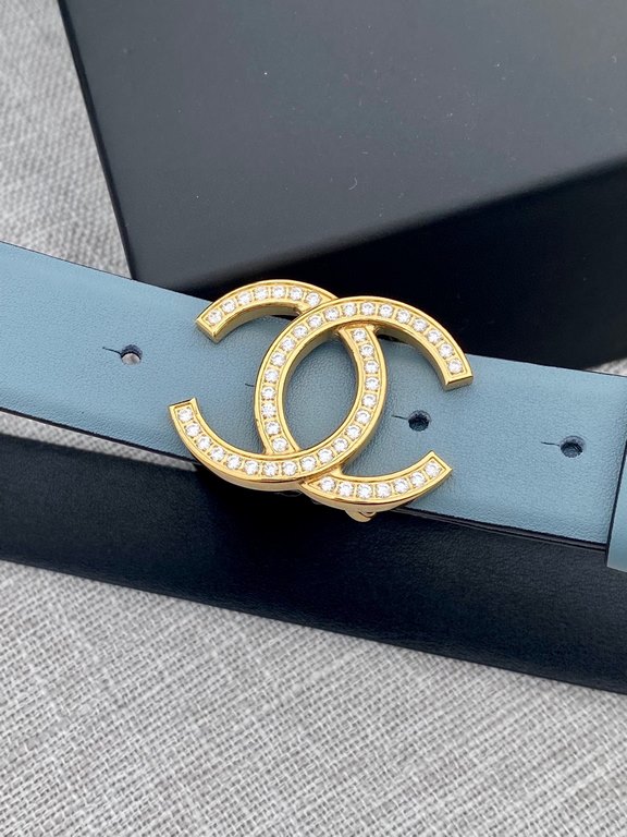 Width 3.0cm Chanel (Chanel) original touch grain cowhide support NFC chip official website link   scanning code verification, gold and silver color diamonds steel buckle.