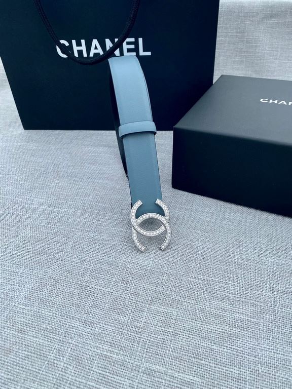 Width 3.0cm Chanel (Chanel) original touch grain cowhide support NFC chip official website link   scanning code verification, gold and silver color diamonds steel buckle.