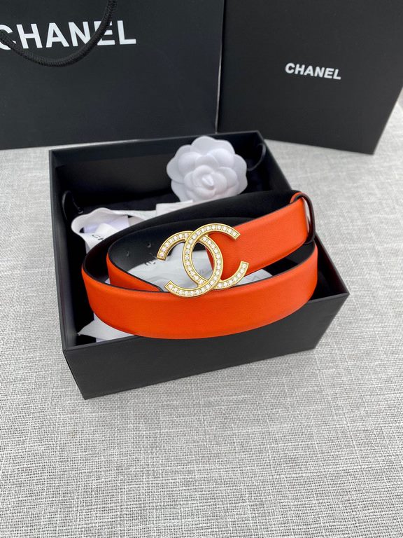 Width 3.0cm Chanel (Chanel) original touch grain cowhide support NFC chip official website link   scanning code verification, gold and silver color diamonds steel buckle.