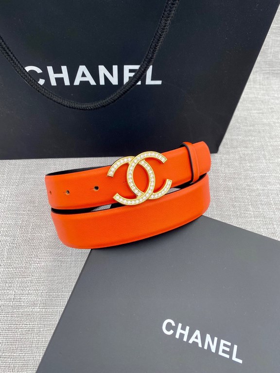 Width 3.0cm Chanel (Chanel) original touch grain cowhide support NFC chip official website link   scanning code verification, gold and silver color diamonds steel buckle.