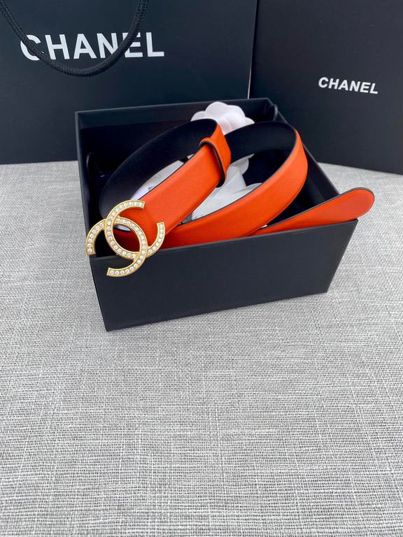 Width 3.0cm Chanel (Chanel) original touch grain cowhide support NFC chip official website link   scanning code verification, gold and silver color diamonds steel buckle.