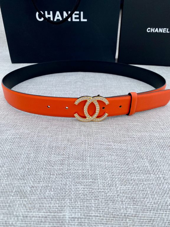 Width 3.0cm Chanel (Chanel) original touch grain cowhide support NFC chip official website link   scanning code verification, gold and silver color diamonds steel buckle.