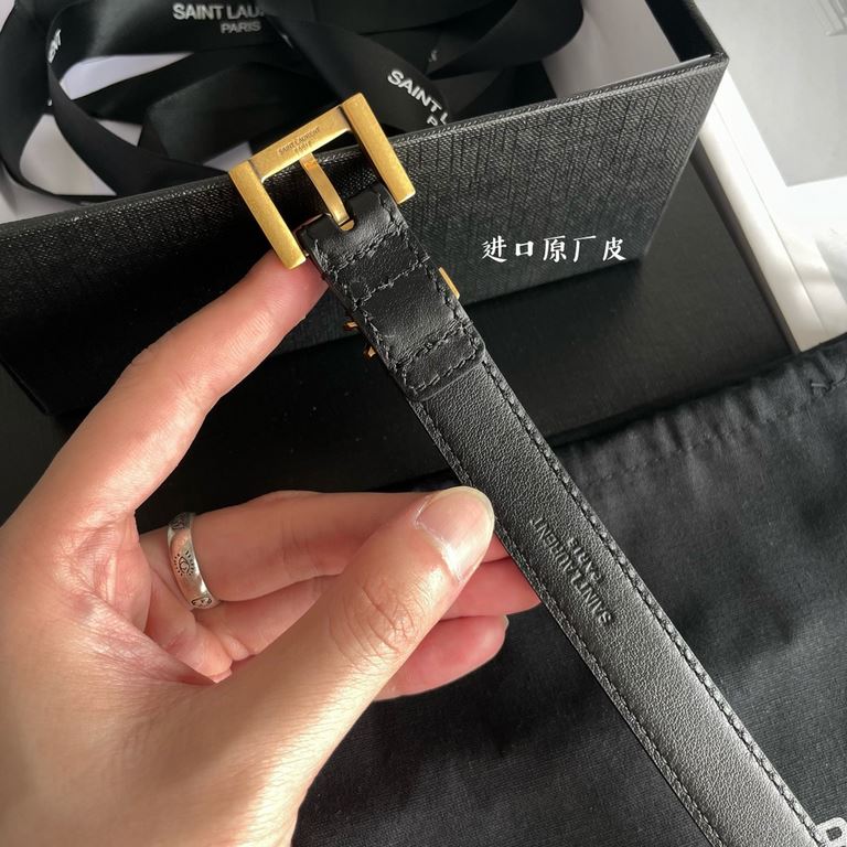 YSL  Saint Laurent women's belt, double-sided imported original leather, square buckle with CASSANDRE logo belt loop, women's must-have items, width 2.0cm