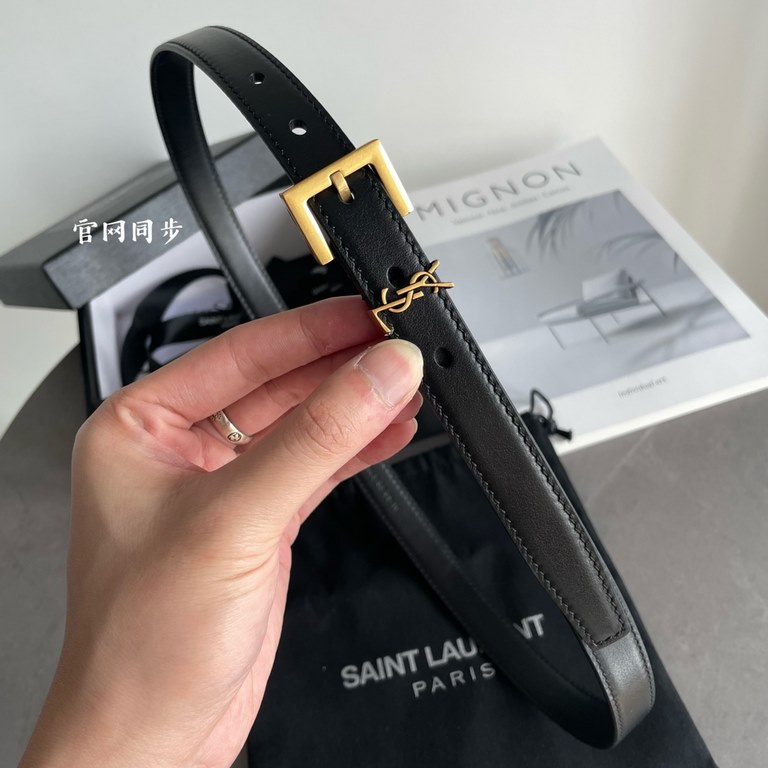 YSL  Saint Laurent women's belt, double-sided imported original leather, square buckle with CASSANDRE logo belt loop, women's must-have items, width 2.0cm