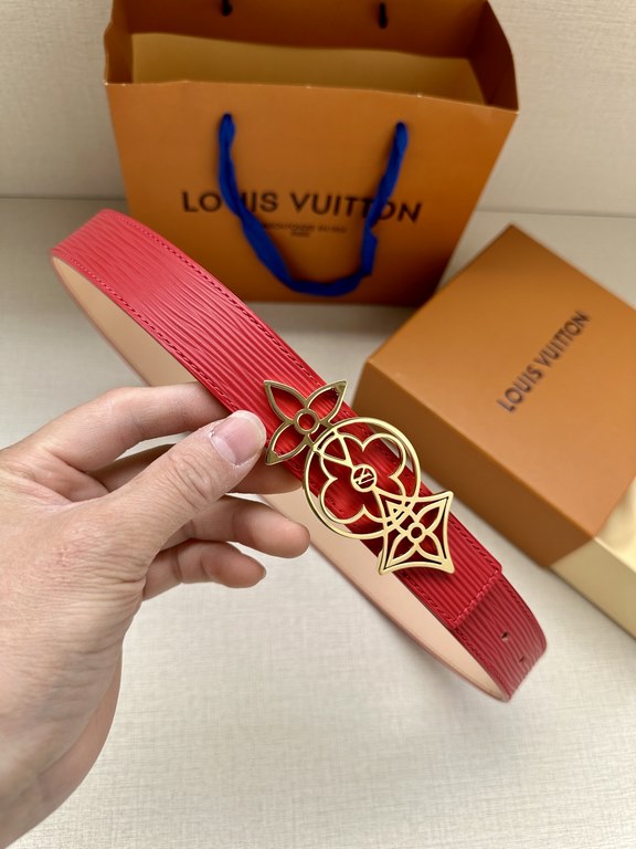 Made of Epi leather with a silver-tone brass buckle and a 30 mm wide belt, this women's LV lettering belt will add elegance to any outfit.