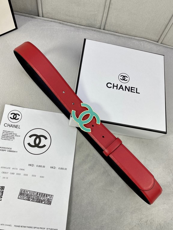 Width 3.0cm Chanel (Chanel) imported soft calf leather support NFC chip official website link   scanning code verification, gold Silver metal grinding rubber steel buckle.