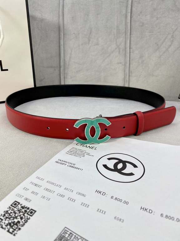 Width 3.0cm Chanel (Chanel) imported soft calf leather support NFC chip official website link   scanning code verification, gold Silver metal grinding rubber steel buckle.