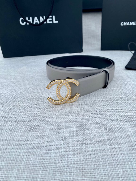 Width 3.0cm Chanel (Chanel) original touch grain cowhide support NFC chip official website link   scanning code verification, gold and silver color diamonds steel buckle.