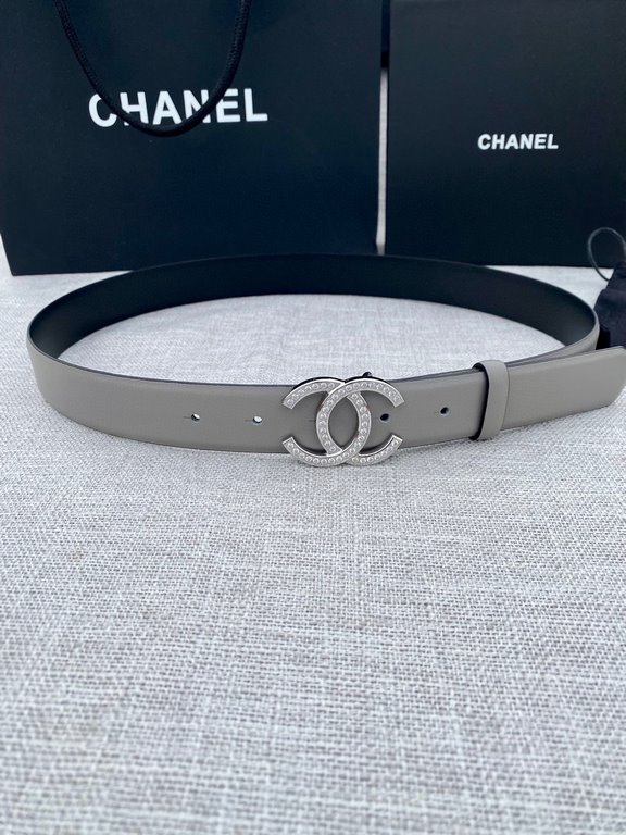 Width 3.0cm Chanel (Chanel) original touch grain cowhide support NFC chip official website link   scanning code verification, gold and silver color diamonds steel buckle.