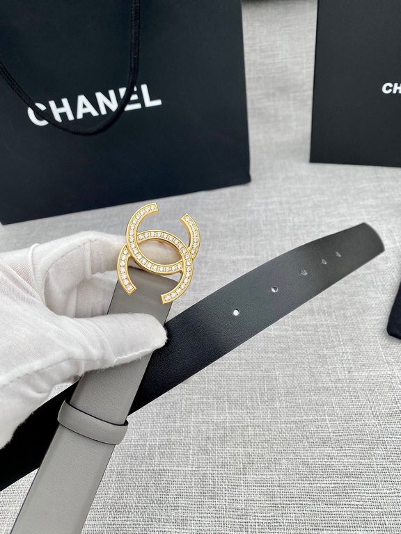 Width 3.0cm Chanel (Chanel) original touch grain cowhide support NFC chip official website link   scanning code verification, gold and silver color diamonds steel buckle.