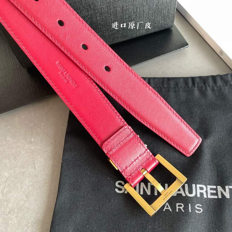 YSL  Saint Laurent women's belt, double-sided imported original leather, square buckle with CASSANDRE logo belt loop, women's must-have items, width 3.0cm