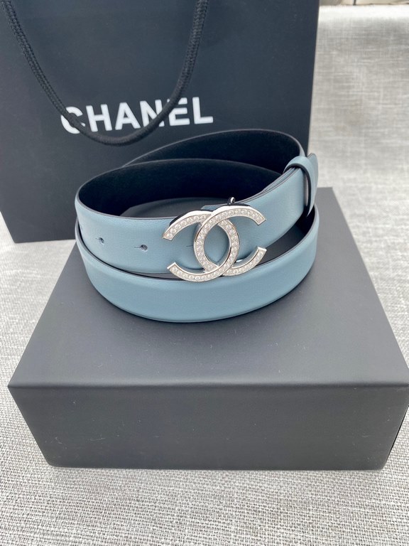 Width 3.0cm Chanel (Chanel) original touch grain cowhide support NFC chip official website link   scanning code verification, gold and silver color diamonds steel buckle.