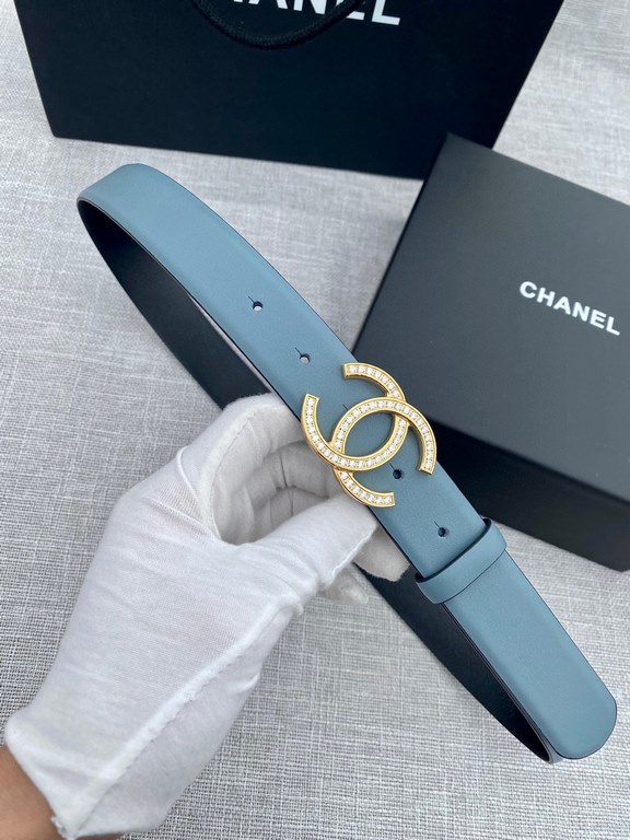 Width 3.0cm Chanel (Chanel) original touch grain cowhide support NFC chip official website link   scanning code verification, gold and silver color diamonds steel buckle.