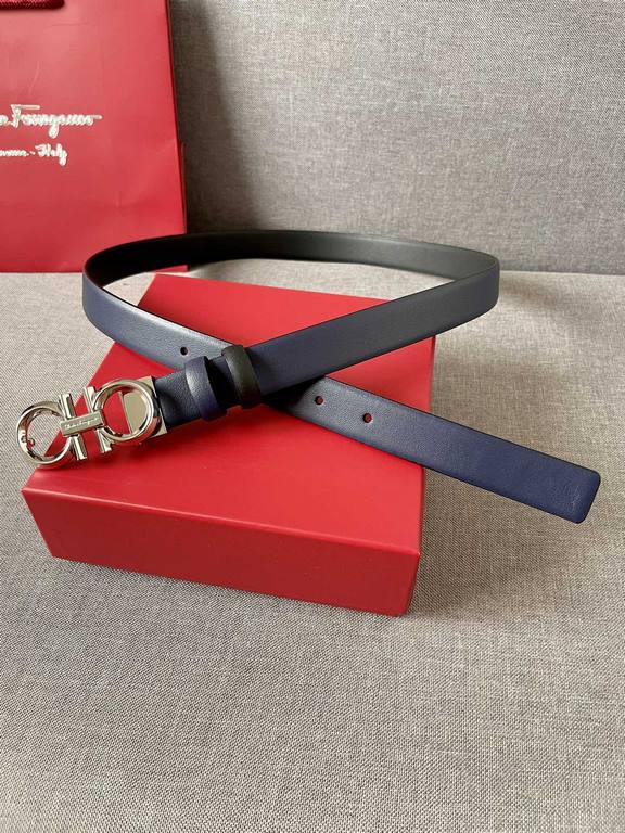 With a full set of packing gift box  Ferragamo women's double-sided imported calfskin head belt with 8 word boutique buckle, 2.5cm support NFC