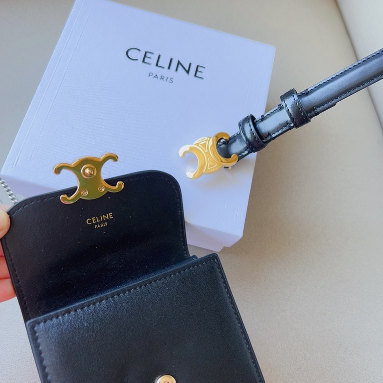 celine TRIOMPHE medium logo print and cowhide leather beltLogo print and cowhide leather TRIOMPHE with collar buckle and buckle fasteningLoop buckle and leather edges Light brown stitching, belt pouch belt 1.8 Cm two pac