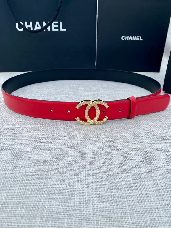 Width 3.0cm Chanel (Chanel) original touch grain cowhide support NFC chip official website link   scanning code verification, gold and silver color diamonds steel buckle.