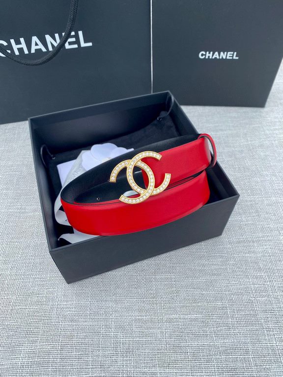 Width 3.0cm Chanel (Chanel) original touch grain cowhide support NFC chip official website link   scanning code verification, gold and silver color diamonds steel buckle.