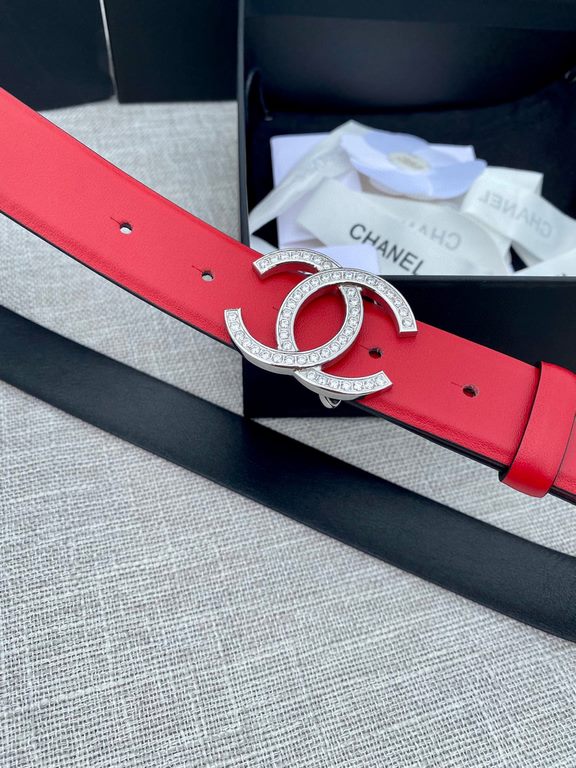 Width 3.0cm Chanel (Chanel) original touch grain cowhide support NFC chip official website link   scanning code verification, gold and silver color diamonds steel buckle.