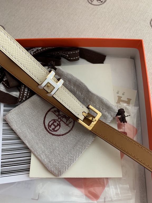 Hermès new Hermès POP-H series milk tea white reverse gold brown Belt and enamel buckle perfect combination can be used as a belt waist seal combination thin belt 1.5cm small, beautiful than the previous big H good-looki