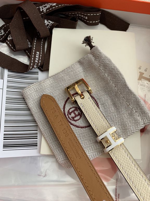 Hermès new Hermès POP-H series milk tea white reverse gold brown Belt and enamel buckle perfect combination can be used as a belt waist seal combination thin belt 1.5cm small, beautiful than the previous big H good-looki