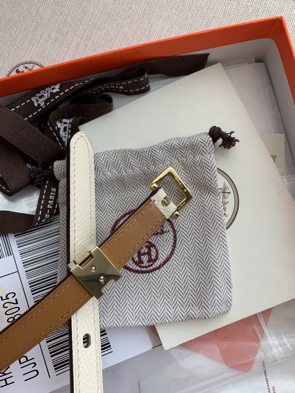 Hermès new Hermès POP-H series milk tea white reverse gold brown Belt and enamel buckle perfect combination can be used as a belt waist seal combination thin belt 1.5cm small, beautiful than the previous big H good-looki