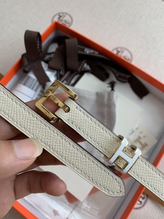 Hermès new Hermès POP-H series milk tea white reverse gold brown Belt and enamel buckle perfect combination can be used as a belt waist seal combination thin belt 1.5cm small, beautiful than the previous big H good-looki