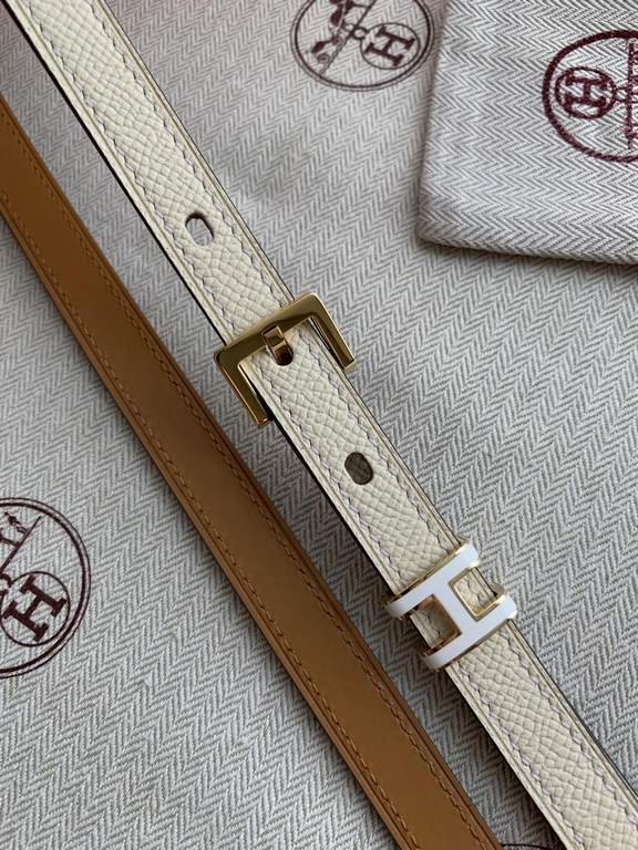 Hermès new Hermès POP-H series milk tea white reverse gold brown Belt and enamel buckle perfect combination can be used as a belt waist seal combination thin belt 1.5cm small, beautiful than the previous big H good-looki