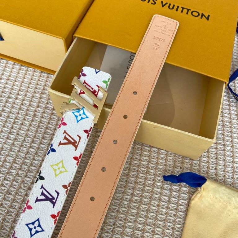 Comes with a full set of gift boxWidth 30mm LOUIS VUITTON OVERSEAS ORIGINAL GENUINE Made in Spain - Classic design Mon organ canvas leather belt Imported calfskin cream brushed bottom lining Shiny palladium-plated buckle