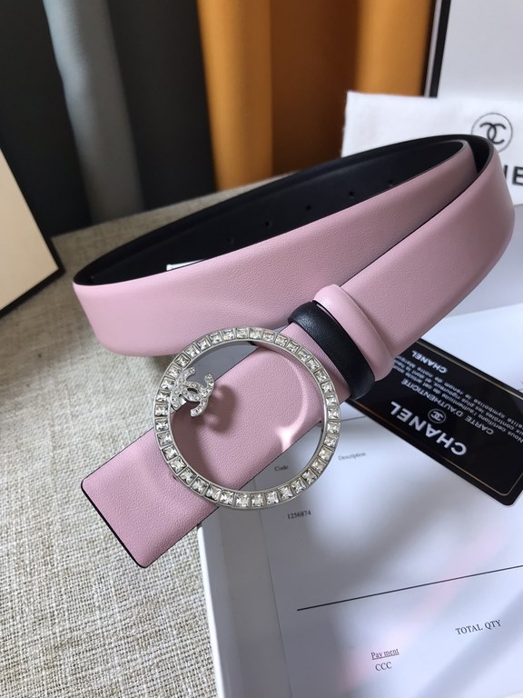 Chanel - CHANEL   new synchronization, the original single generation purchase level, 3.0cm The belt body on both sides of the use of imported original first layer calfskin, steel hand-set diamonds buckle, the belt body 