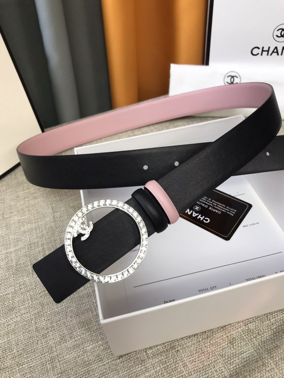 Chanel - CHANEL   new synchronization, the original single generation purchase level, 3.0cm The belt body on both sides of the use of imported original first layer calfskin, steel hand-set diamonds buckle, the belt body 