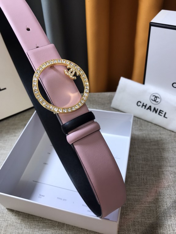 Chanel - CHANEL   new synchronization, the original single generation purchase level, 3.0cm The belt body on both sides of the use of imported original first layer calfskin, steel hand-set diamonds buckle, the belt body 